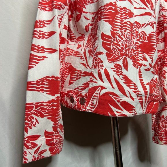 Chico's Jean Jacket Orange White‎ Tropical Print - Picture 4 of 5